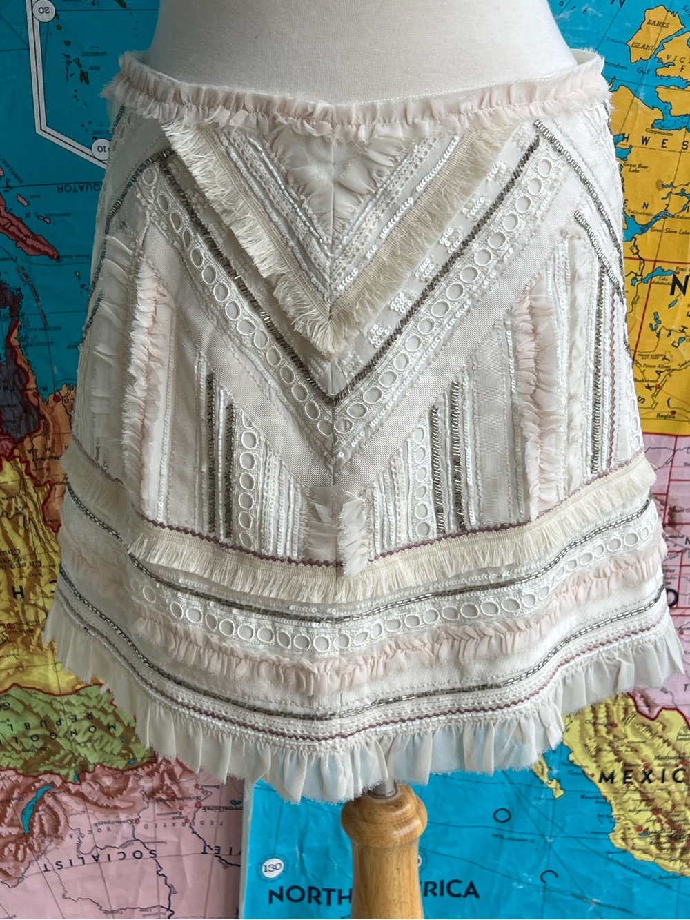 Club Monaco Blush Beaded Fringe Mini Skirt